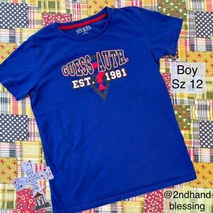 2/$10 Guess Auth T-Shirt Boy Sz 12, Est 1981, Blue Red White, Organic Cotton